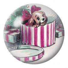 Cabochon en Verre Illustré Chiot dans un Cadeau de Noël 12 à 25mm pour la Création de Bijoux Fantaisie - DIY