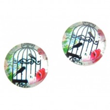 Lot de 2 Cabochons en Verre Cage à Oiseaux Turquoise 12mm pour la Création de Bijoux Fantaisie - DIY
