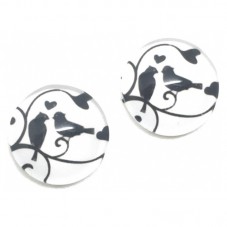 Lot de 2 Cabochons en Verre Oiseaux Noirs sur une Branche 12mm pour la Création de Bijoux Fantaisie - DIY