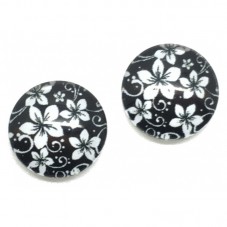 Lot de 2 Cabochons en Verre Fleurs Blanches sur Noir 12mm pour la Création de Bijoux Fantaisie - DIY