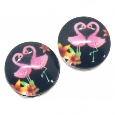 Lot de 2 Cabochons en Verre Flamant Rose Tropical 12mm pour la Création de Bijoux Fantaisie - DIY