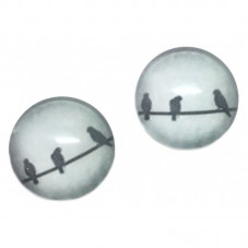 Lot de 2 Cabochons en Verre Oiseaux sur une Branche Brumeuse 12mm pour la Création de Bijoux Fantaisie - DIY