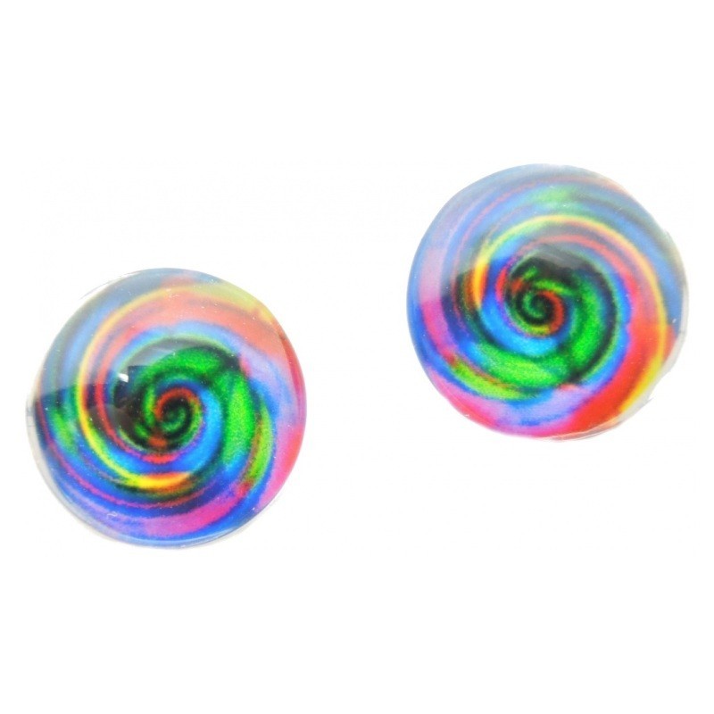 Lot de 2 Cabochons en Verre Tourbillon Multicolore 12mm