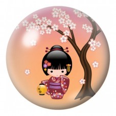 Cabochon en Verre Illustré Petite Kokeshi Violette sous le Cerisier 12 à 25mm pour la Création de Bijoux Fantaisie - DIY
