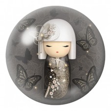Cabochon en Verre Illustré Kokeshi Blanche et Grise aux Papillons 12 à 25mm pour la Création de Bijoux Fantaisie - DIY
