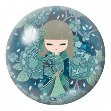 Cabochon en Verre Illustré Kokeshi Bleue dans un Jardin Floral 12 à 25mm pour la Création de Bijoux Fantaisie - DIY