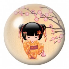 Cabochon en Verre Illustré Petite Kokeshi Orange sous le Prunier 12 à 25mm pour la Création de Bijoux Fantaisie - DIY