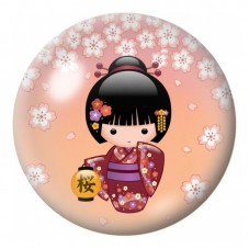Cabochon en Verre Illustré Petite Kokeshi Violette aux Fleurs de Cerisier 12 à 25mm pour la Création de Bijoux Fantaisie - DIY