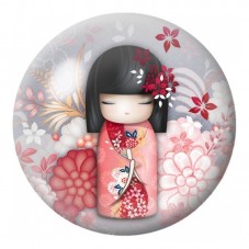 Cabochon en Verre Illustré Kokeshi Rose au Papillon et aux Pivoines 12 à 25mm pour la Création de Bijoux Fantaisie - DIY