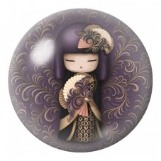 Cabochon en Verre Illustré Kokeshi Brune à l’Éventail Art Déco 12 à 25mm pour la Création de Bijoux Fantaisie - DIY