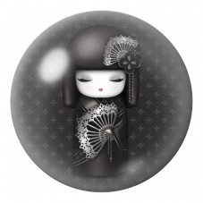 Cabochon en Verre Illustré Kokeshi Noire à l’Éventail Dentelé 12 à 25mm pour la Création de Bijoux Fantaisie - DIY