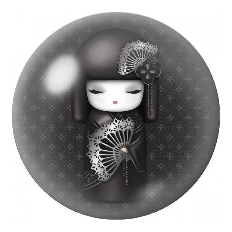 Cabochon en Verre Illustré Kokeshi Noire à l’Éventail Dentelé 12 à 25mm