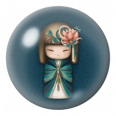 Cabochon en Verre Illustré Kokeshi Turquoise à la Fleur de Lotus 12 à 25mm pour la Création de Bijoux Fantaisie - DIY