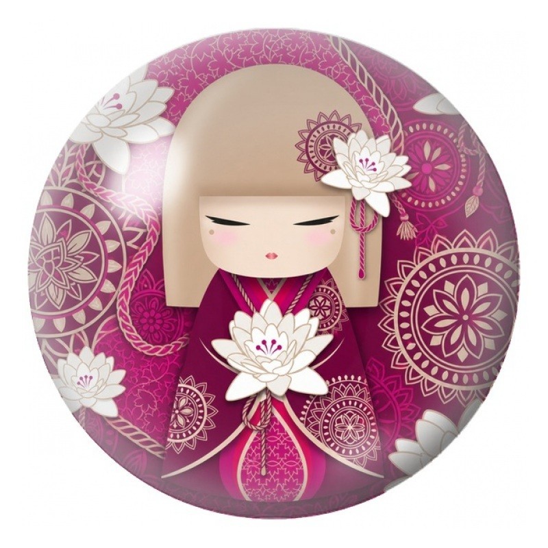 Cabochon en Verre Illustré Kokeshi Rose aux Lotus Blancs 12 à 25mm
