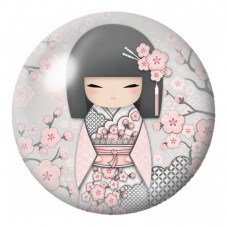 Cabochon en Verre Illustré Kokeshi Rose au Jardin de Cerisiers 12 à 25mm pour la Création de Bijoux Fantaisie - DIY