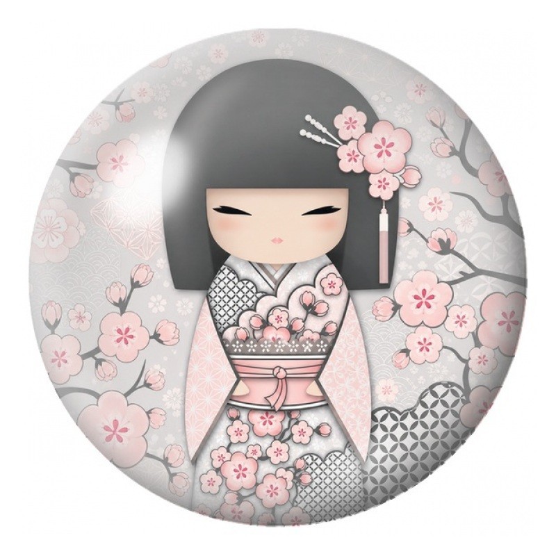 Cabochon en Verre Illustré Kokeshi Rose au Jardin de Cerisiers 12 à 25mm