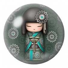Cabochon en Verre Illustré Kokeshi Verte aux Fleurs Graphiques 12 à 25mm pour la Création de Bijoux Fantaisie - DIY