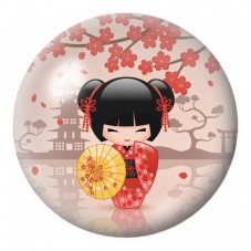 Cabochon en Verre Illustré Petite Kokeshi Rouge à l’Ombrelle 12 à 25mm pour la Création de Bijoux Fantaisie - DIY