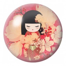 Cabochon en Verre Illustré Kokeshi Pêche aux Fleurs et à l’Éventail 12 à 25mm pour la Création de Bijoux Fantaisie - DIY