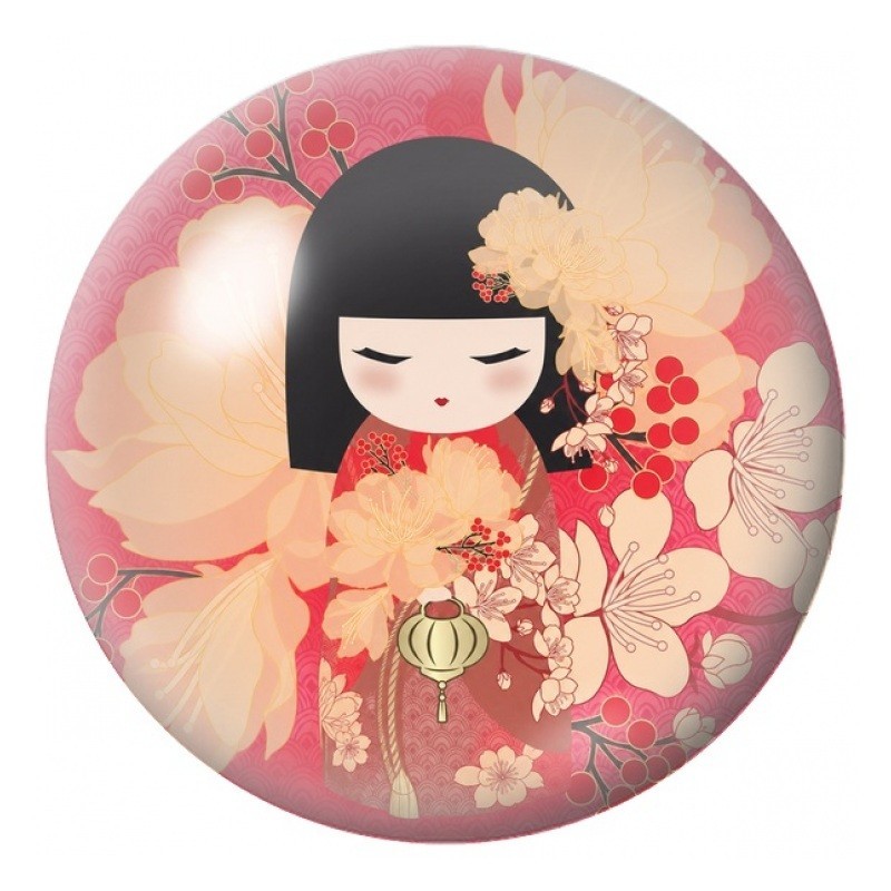 Cabochon en Verre Illustré Kokeshi Pêche aux Fleurs et à l’Éventail 12 à 25mm