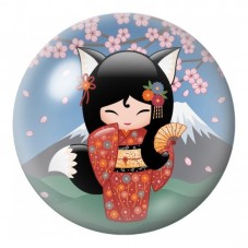 Cabochon en Verre Illustré Kokeshi Renard à l’Éventail 12 à 25mm pour la Création de Bijoux Fantaisie - DIY