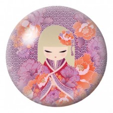 Cabochon en Verre Illustré Kokeshi Rose dans un Jardin de Pivoines 12 à 25mm pour la Création de Bijoux Fantaisie - DIY