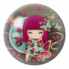Cabochon en Verre Illustré Kokeshi Rouge et Verte aux Fleurs 12 à 25mm pour la Création de Bijoux Fantaisie - DIY
