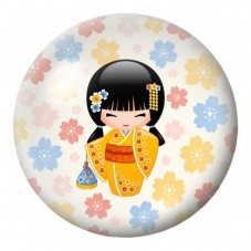 Cabochon en Verre Illustré Petite Kokeshi Orange aux Fleurs 12 à 25mm pour la Création de Bijoux Fantaisie - DIY