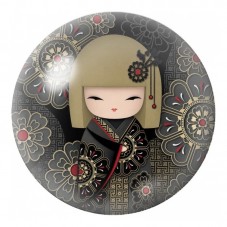 Cabochon en Verre Illustré Kokeshi Noire aux Motifs Ornés 12 à 25mm pour la Création de Bijoux Fantaisie - DIY