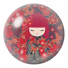 Cabochon en Verre Illustré Kokeshi Rouge aux Fleurs et à l’Ombrelle 12 à 25mm pour la Création de Bijoux Fantaisie - DIY