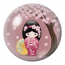 Cabochon en Verre Illustré Petite Kokeshi Rose sous le Cerisier 12 à 25mm pour la Création de Bijoux Fantaisie - DIY