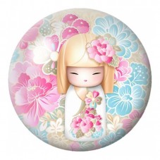 Cabochon en Verre Illustré Kokeshi Pastel aux Fleurs Multicolores 12 à 25mm pour la Création de Bijoux Fantaisie - DIY
