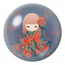 Cabochon en Verre Illustré Kokeshi Corail à l’Éventail Fleuri 12 à 25mm pour la Création de Bijoux Fantaisie - DIY