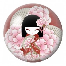 Cabochon en Verre Illustré Kokeshi Blanche sous les Pivoines 12 à 25mm pour la Création de Bijoux Fantaisie - DIY