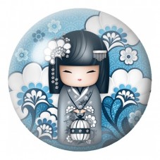 Cabochon en Verre Illustré Kokeshi Bleu Nuit à la Lanterne 12 à 25mm pour la Création de Bijoux Fantaisie - DIY