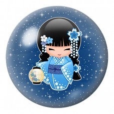 Cabochon en Verre Illustré Petite Kokeshi Bleue sous la Neige 12 à 25mm pour la Création de Bijoux Fantaisie - DIY