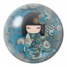 Cabochon en Verre Illustré Kokeshi Turquoise aux Vagues et à l’Ombrelle 12 à 25mm pour la Création de Bijoux Fantaisie - DIY