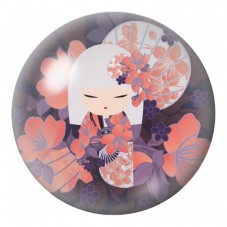 Cabochon en Verre Illustré Kokeshi Corail dans un Jardin Floral 12 à 25mm pour la Création de Bijoux Fantaisie - DIY