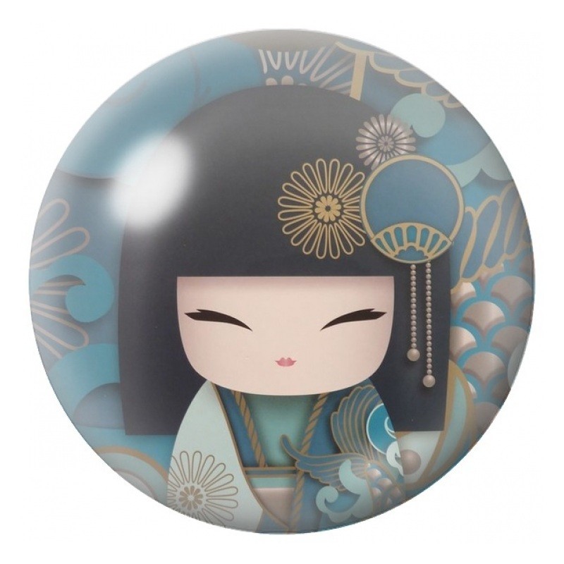 Cabochon en Verre Illustré Kokeshi Turquoise à l’Éventail et aux Lanternes 12 à 25mm
