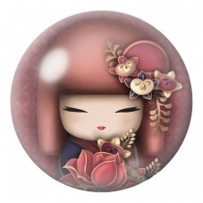 Cabochon en Verre Illustré Kokeshi Prune à la Rose Précieuse 12 à 25mm pour la Création de Bijoux Fantaisie - DIY