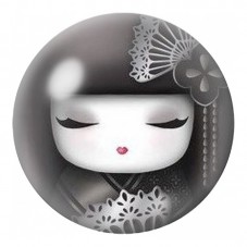 Cabochon en Verre Illustré Portrait de Kokeshi Noire à l’Éventail Dentelé 12 à 25mm pour la Création de Bijoux Fantaisie - DIY