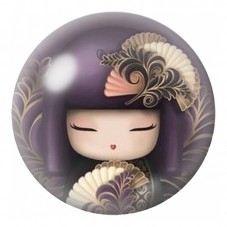 Cabochon en Verre Illustré Portrait de Kokeshi Prune à l’Éventail Art Déco 12 à 25mm pour la Création de Bijoux Fantaisie - DIY