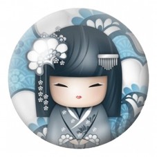 Cabochon en Verre Illustré Portrait de Kokeshi Bleue à la Lanterne 12 à 25mm pour la Création de Bijoux Fantaisie - DIY