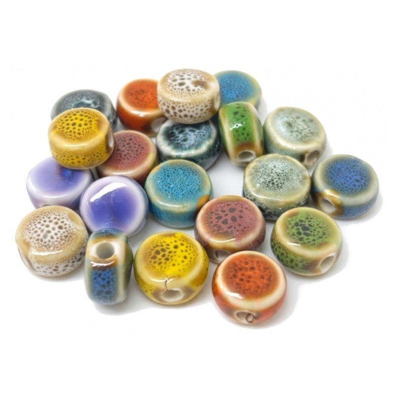 20 Perles en Céramique Multicolore 10x7mm