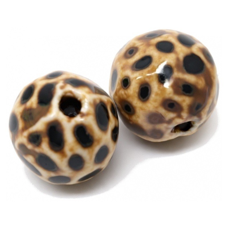 2 Perles en Céramique Léopard 15mm