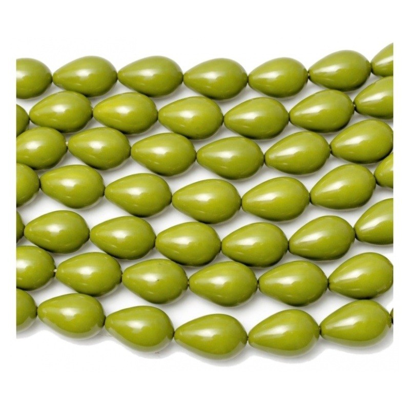 5 Perles Goutte en Pierre Synthétique Vert Olive 13x9mm