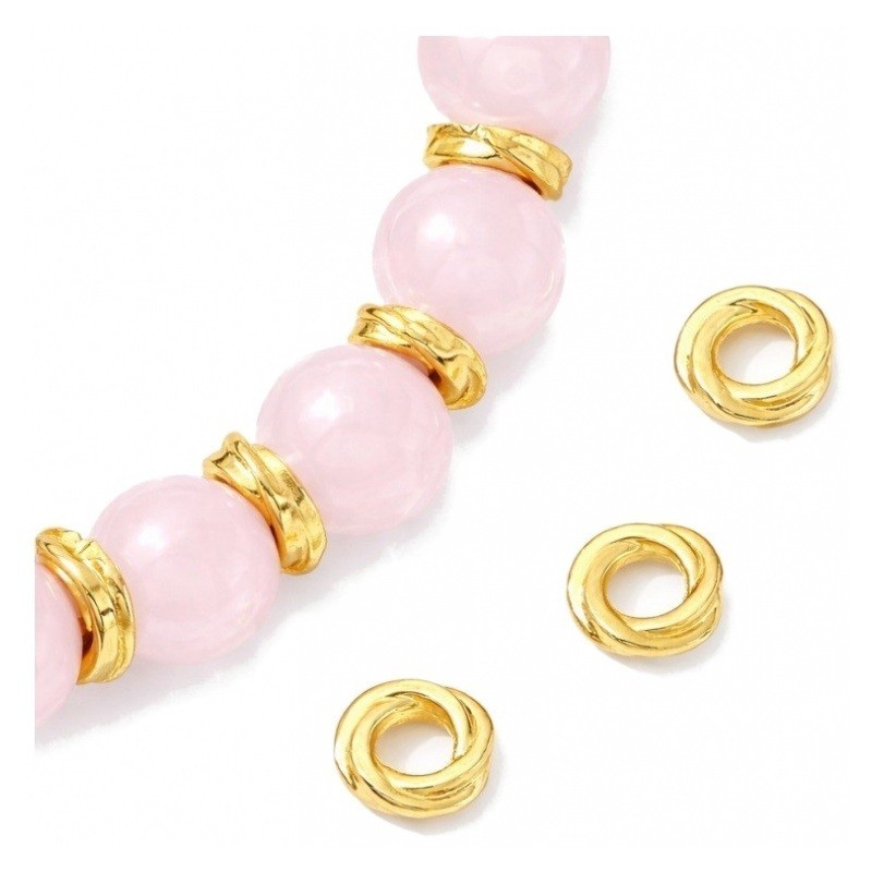 10 Perles Intercalaires Rondes Plates Stylisées en Métal Doré 6mm