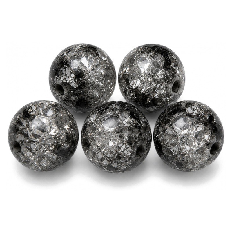 10 Perles en Verre Craquelé Noir 6mm