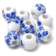 5 Perles en Céramique Orchidée Bleue et Blanche Vintage 8mm pour la Création de Bijoux Fantaisie - DIY