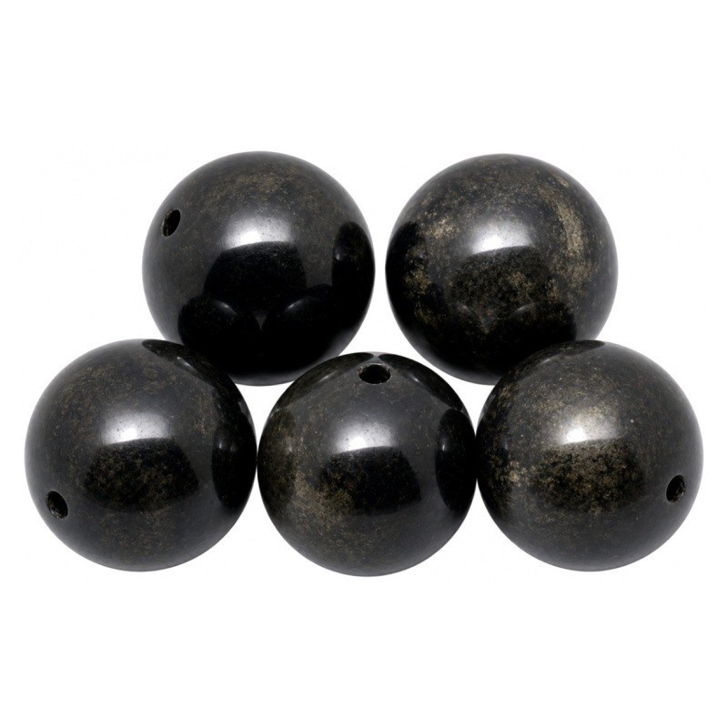 5 Perles Pierre Naturelle Obsidienne Dorée 8mm